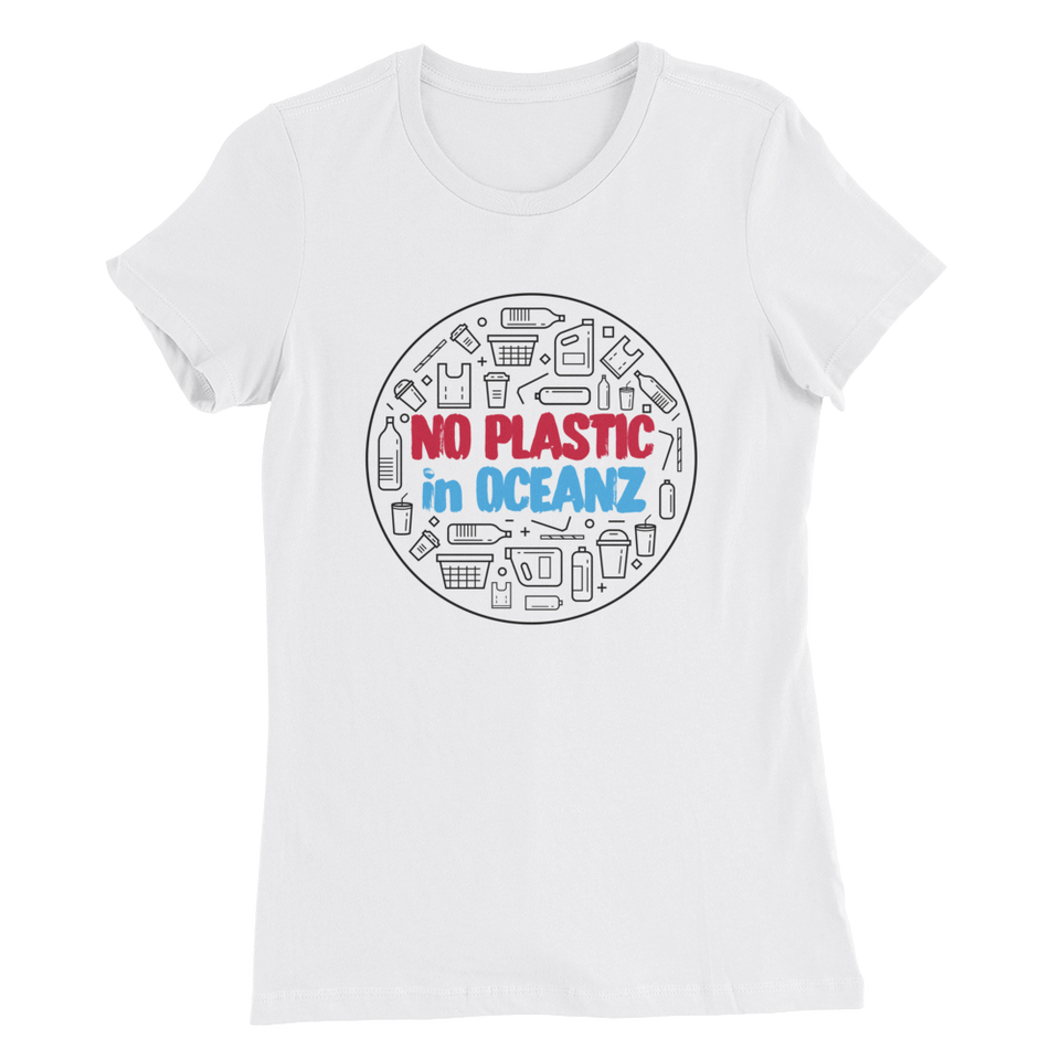 No Plastic in Oceanz Women’s Slim Fit T-Shirt - White