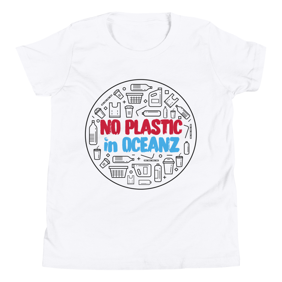 No Plastic in Oceanz Youth T-Shirt - White